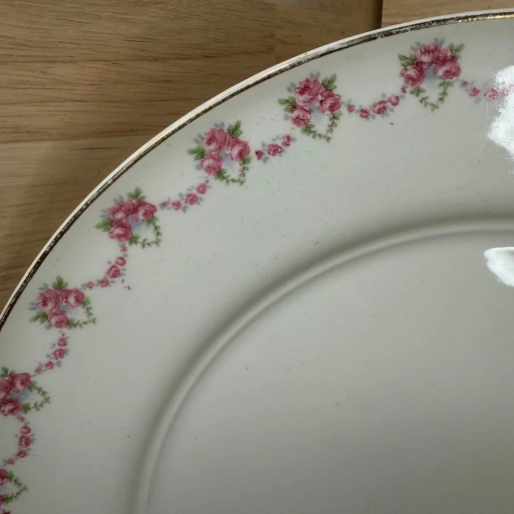 Vintage Limoges Floral Plate Dinnerware Edge Gold Trim 12.5